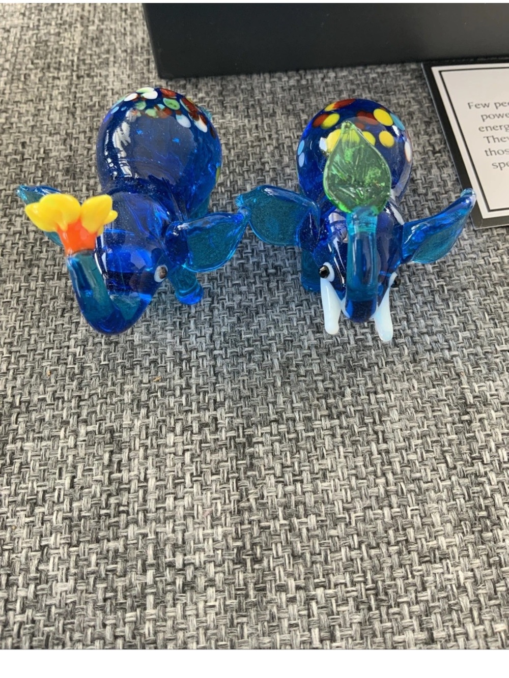 Pier 1 Imports Ella & Raja Blue Glass Elephants 2” Long - In Original Box - Picture 4 of 7